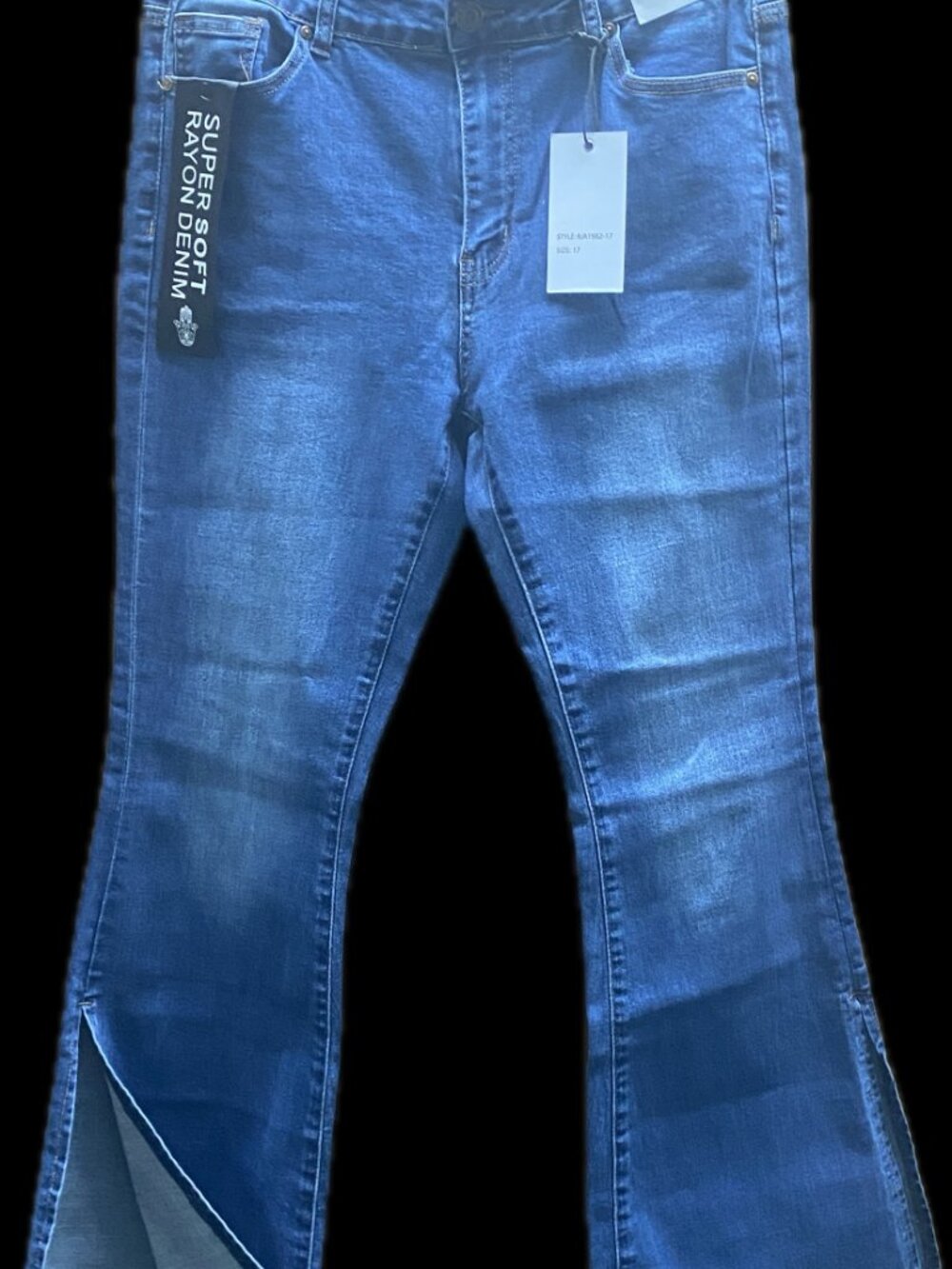 NWT Y2K-Style Bamboo Flare Jeans with 10" Side Ankle Slits Style R/A 1982-17 SIZ - Picture 7 of 12